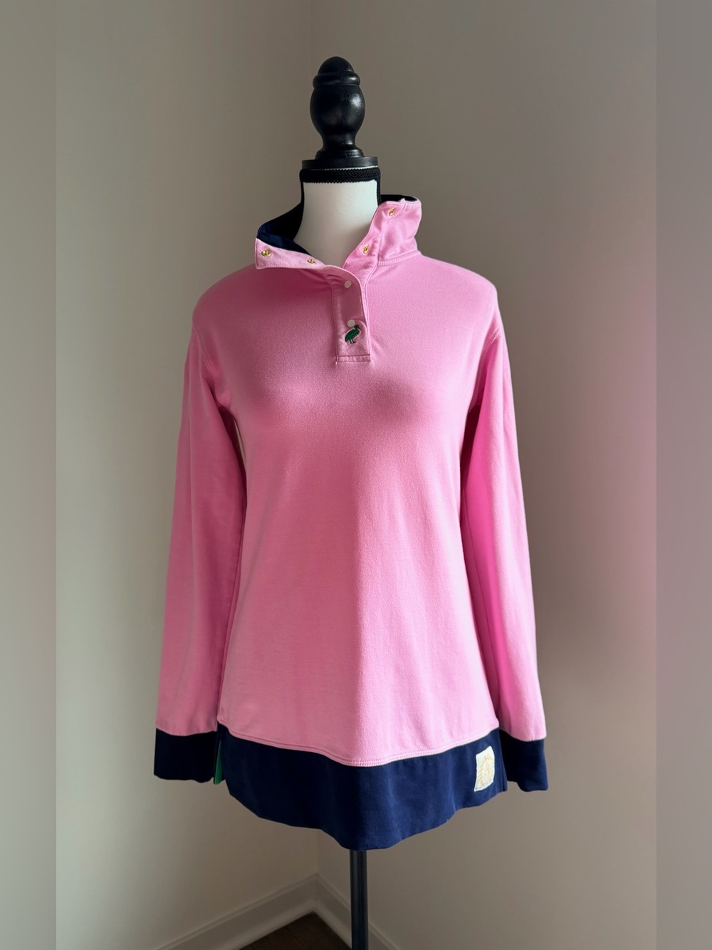 The Beaufort Bonnet Company Pink Navy Pullover Women’s XS Stork Elbow Patch